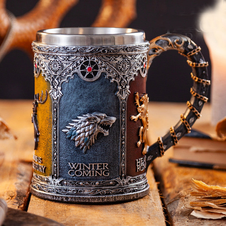 Game of Thrones Inspired Beer Mug – 3D Lion Handle Steel Tankard
