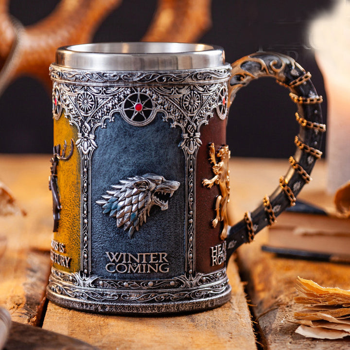 Game of Thrones Inspired Beer Mug – 3D Lion Handle Steel Tankard