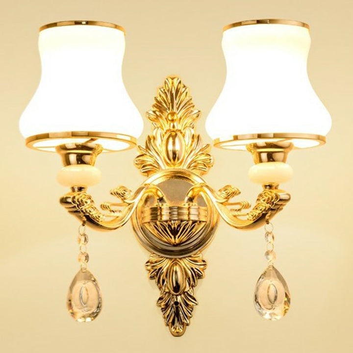 Victorian Candle Wall Sconces Lighting Metal Wall Mount Light with Shade and Crystal Decor