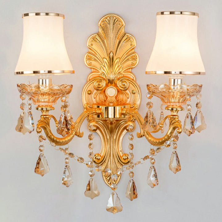 Victorian Candle Wall Sconces Lighting Metal Wall Mount Light with Shade and Crystal Decor