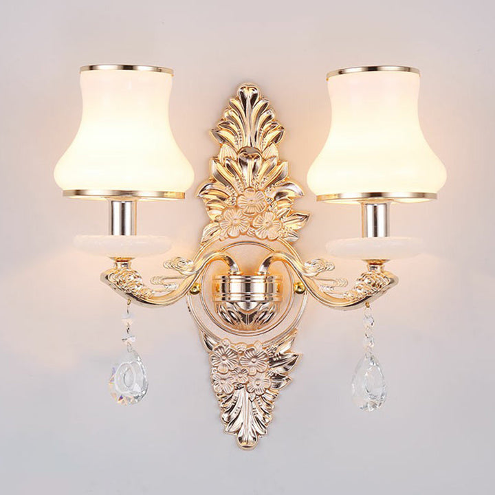 Victorian Candle Wall Sconces Lighting Metal Wall Mount Light with Shade and Crystal Decor