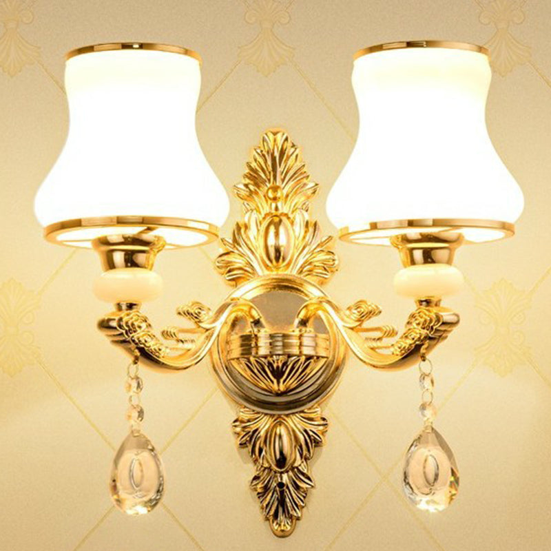 Victorian Candle Wall Sconces Lighting Metal Wall Mount Light with Shade and Crystal Decor - 2