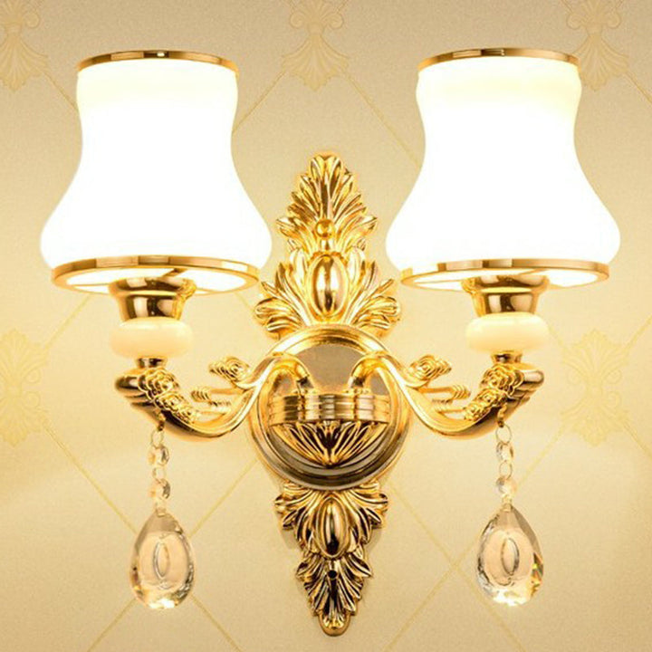 Victorian Candle Wall Sconces Lighting Metal Wall Mount Light with Shade and Crystal Decor - 2