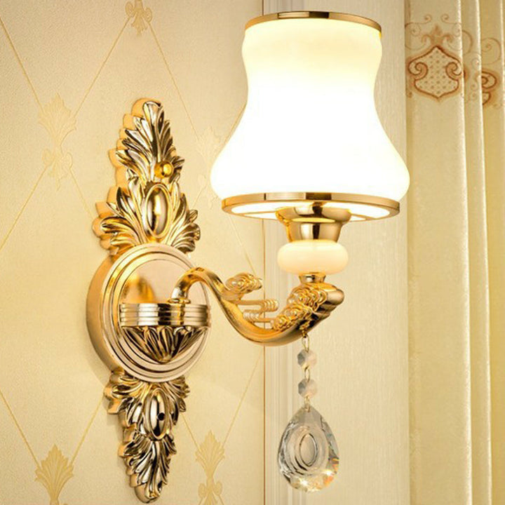 Victorian Candle Wall Sconces Lighting Metal Wall Mount Light with Shade and Crystal Decor - 1