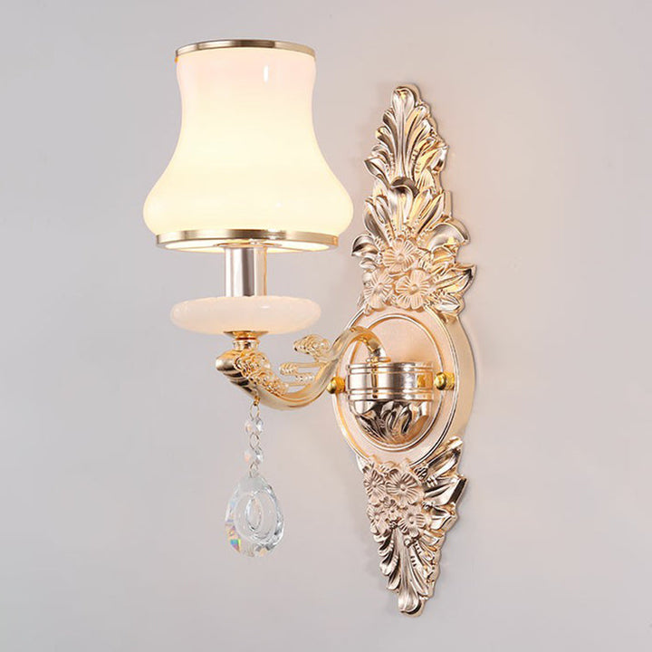 Victorian Candle Wall Sconces Lighting Metal Wall Mount Light with Shade and Crystal Decor