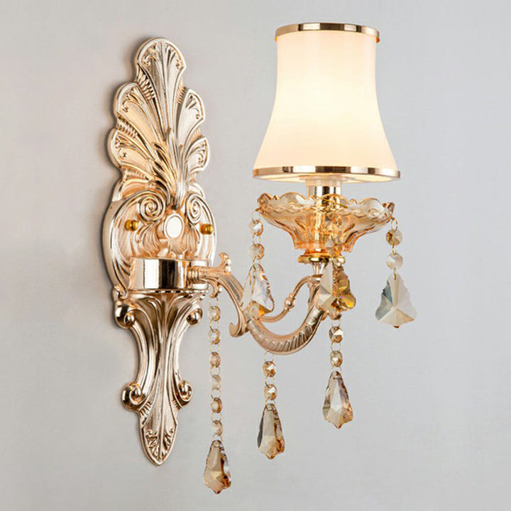 Victorian Candle Wall Sconces Lighting Metal Wall Mount Light with Shade and Crystal Decor