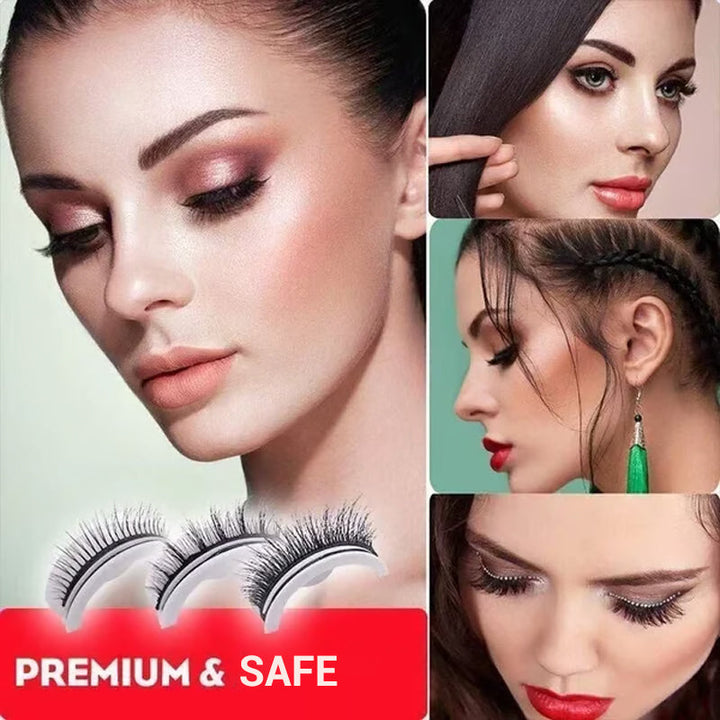 Reusable Self-Adhesive False Eyelashes – No Glue, 3 Pairs &amp; Adhesive Revival Pen