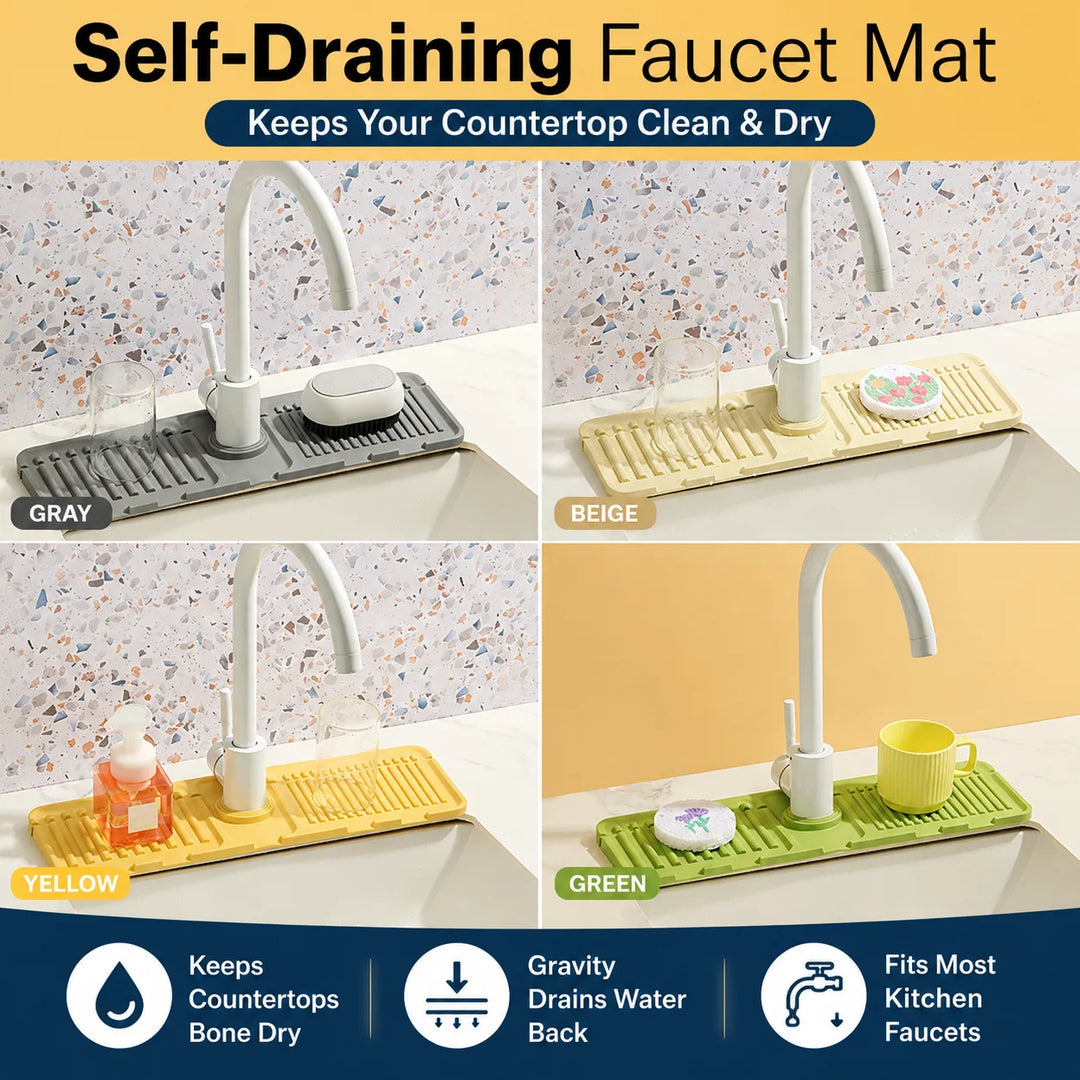 Sloped Sink Splash Guard Mat | Kitchen &amp; Bathroom Faucet Draining Mat