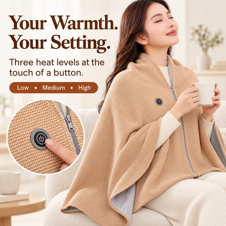 Heated Wearable Blanket with 3 Heat Settings – Hands-Free USB Warmth