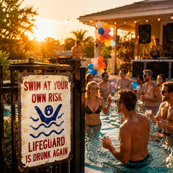 Funny Pool Wall Sign for Backyard Decor | Lifeguard Is Drunk Again