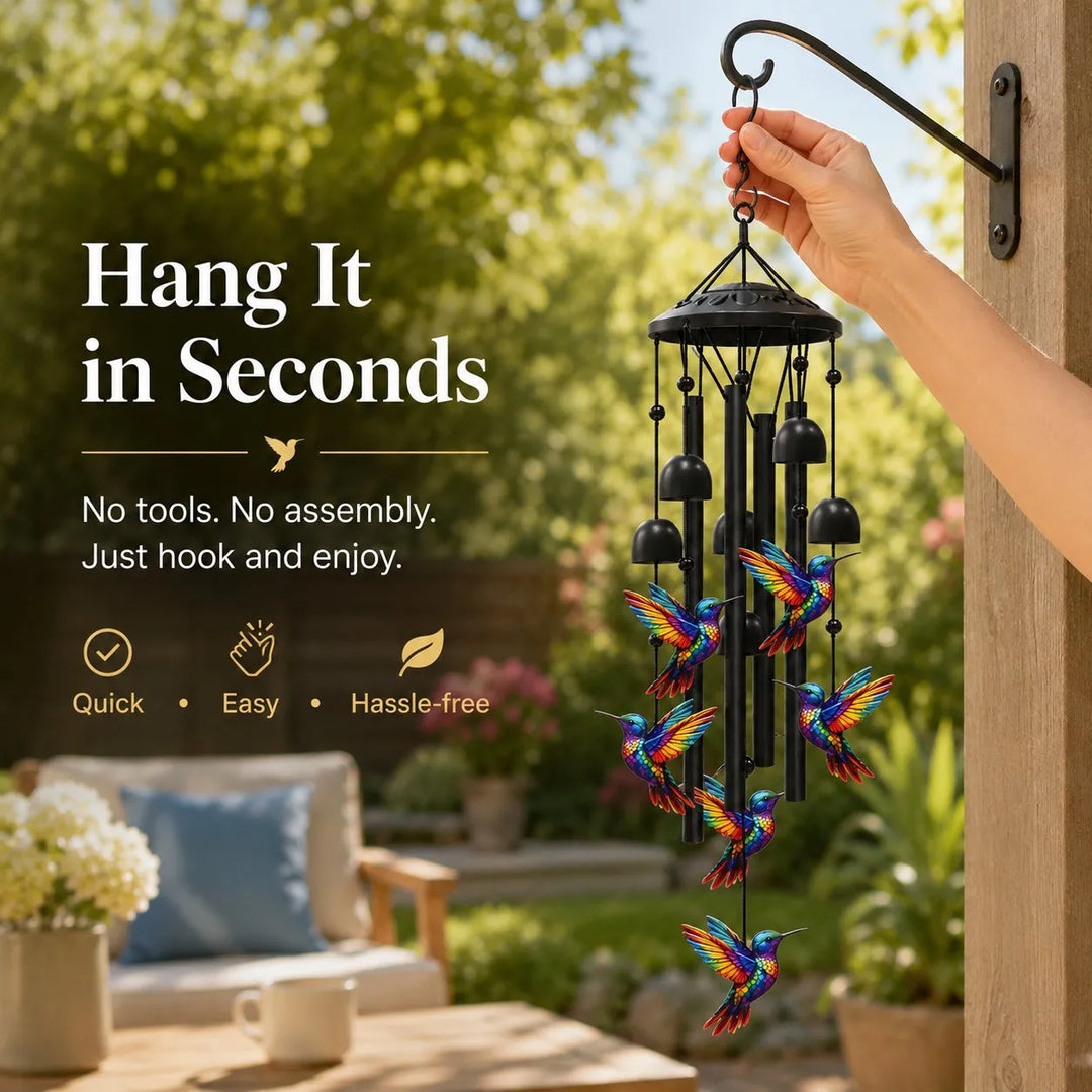 Retro Hummingbird Wind Chime with Resonant Tubes &amp; Clear Bells