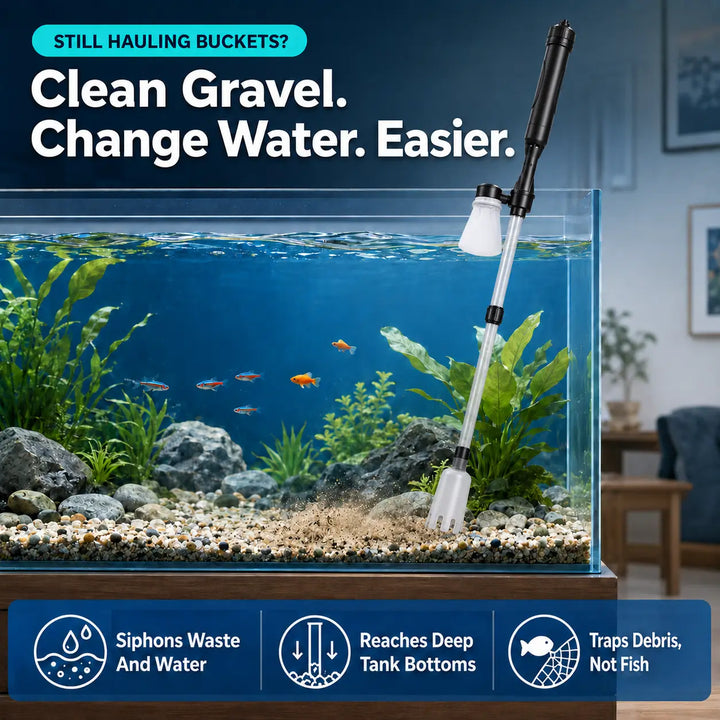 Electric Aquarium Gravel Cleaner - 3-in-1 Water Change &amp; Sand Wash