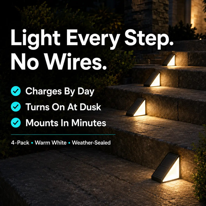 Solar Step Lights Outdoor - 4 Pack Warm White, IP67 Waterproof