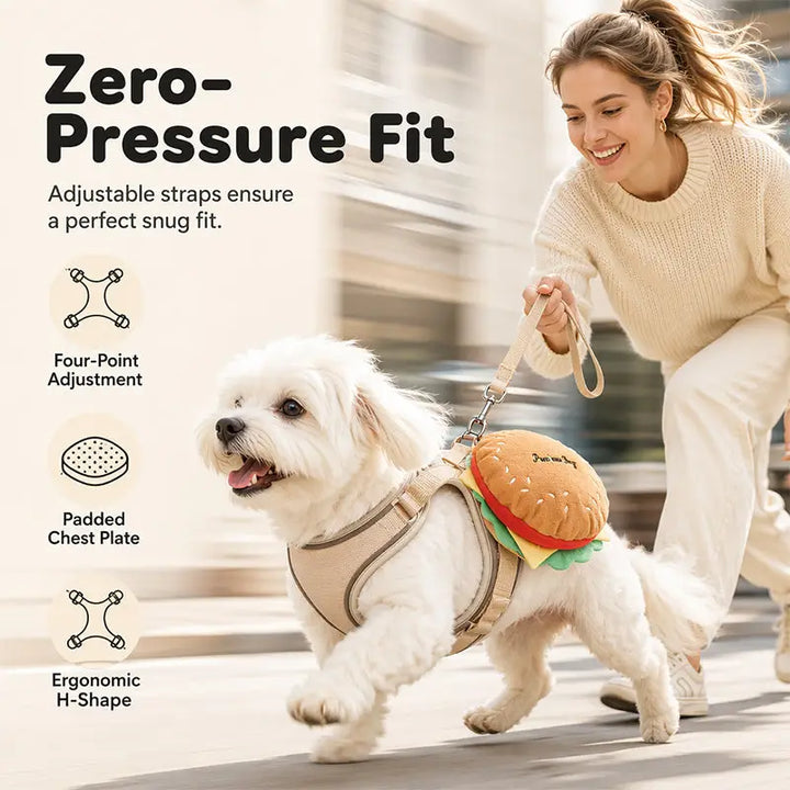 Cute Burger Pet Harness and Leash Set for Small Dogs and Cats