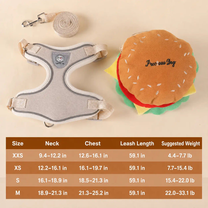 Cute Burger Pet Harness and Leash Set for Small Dogs and Cats