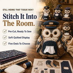 Wise Owl Quilted Tissue Box Cover DIY Sewing Kit, Pre-Cut