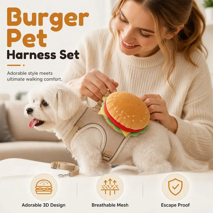 Cute Burger Pet Harness and Leash Set for Small Dogs and Cats