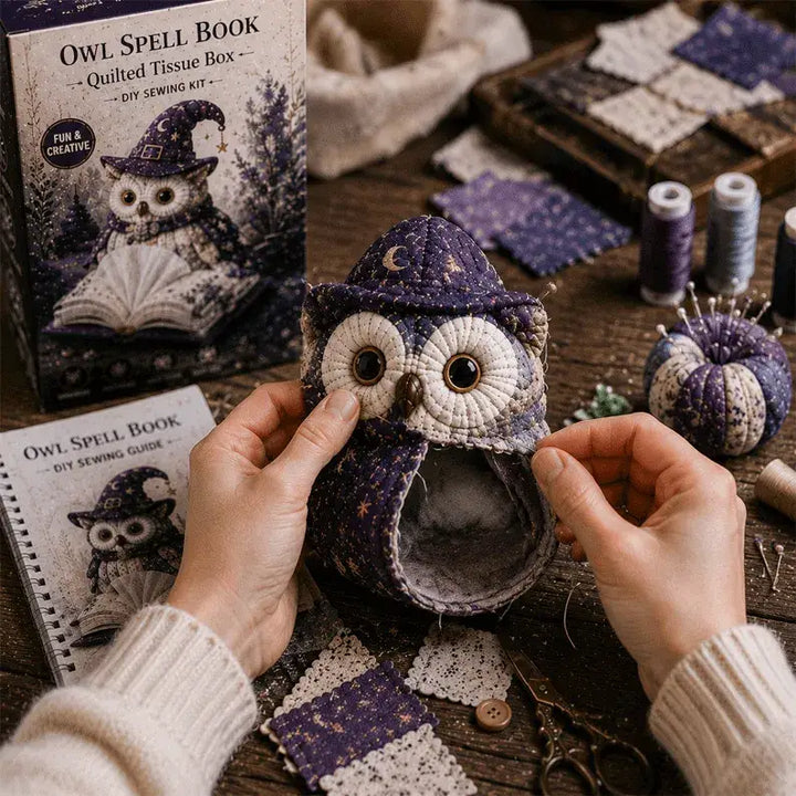 Wise Owl Quilted Tissue Box Cover DIY Sewing Kit, Pre-Cut
