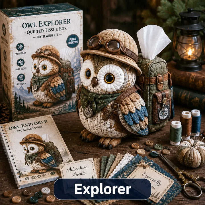 Wise Owl Quilted Tissue Box Cover DIY Sewing Kit, Pre-Cut