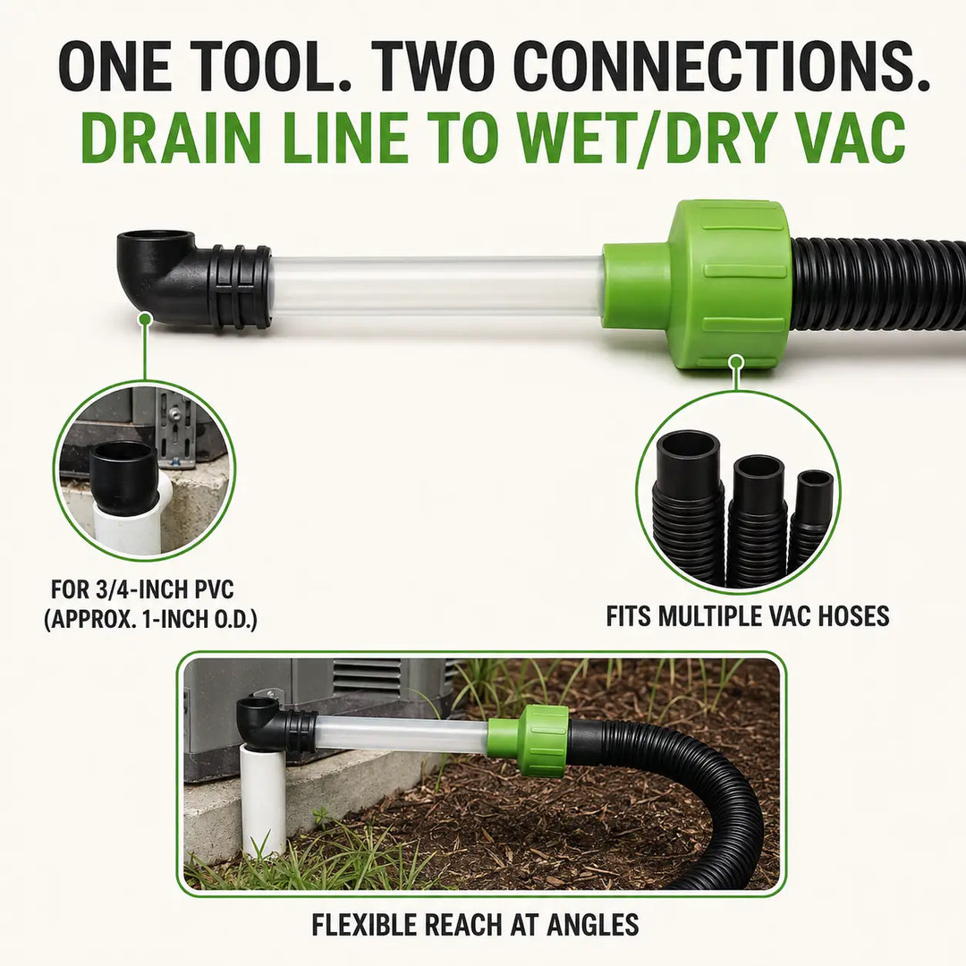 AC Condensate Drain Line Cleaner - Vacuum Unclogger for 3/4in PVC