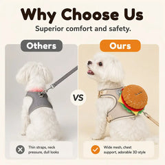 Cute Burger Pet Harness and Leash Set for Small Dogs and Cats