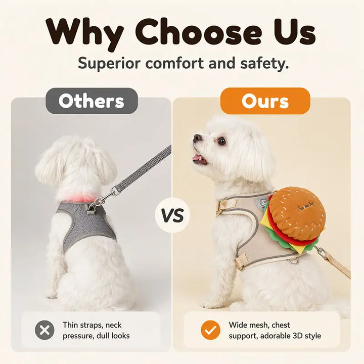 Cute Burger Pet Harness and Leash Set for Small Dogs and Cats