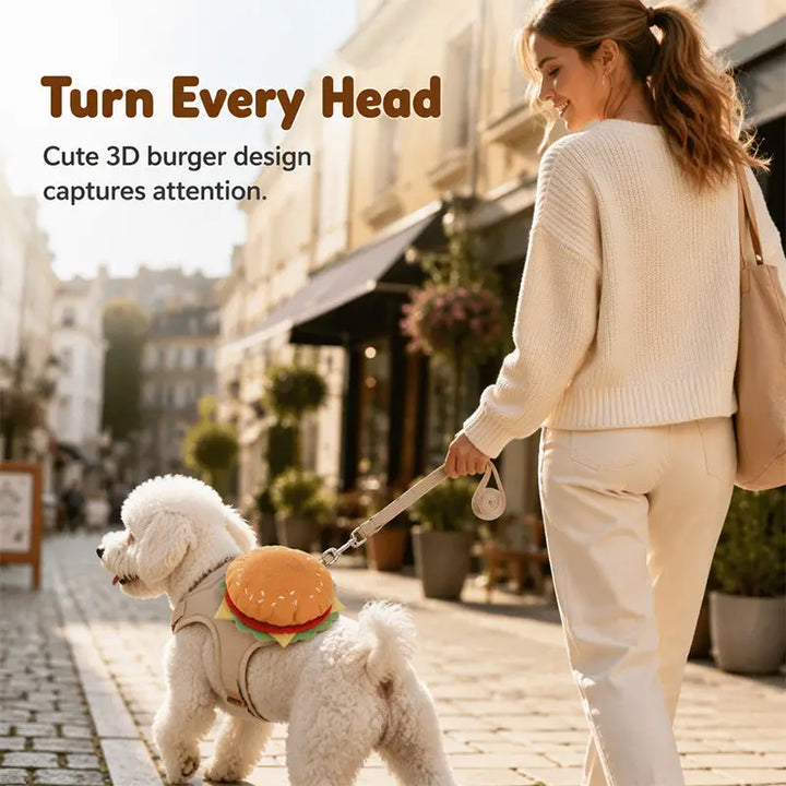 Cute Burger Pet Harness and Leash Set for Small Dogs and Cats