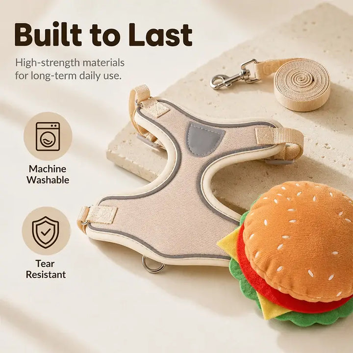 Cute Burger Pet Harness and Leash Set for Small Dogs and Cats