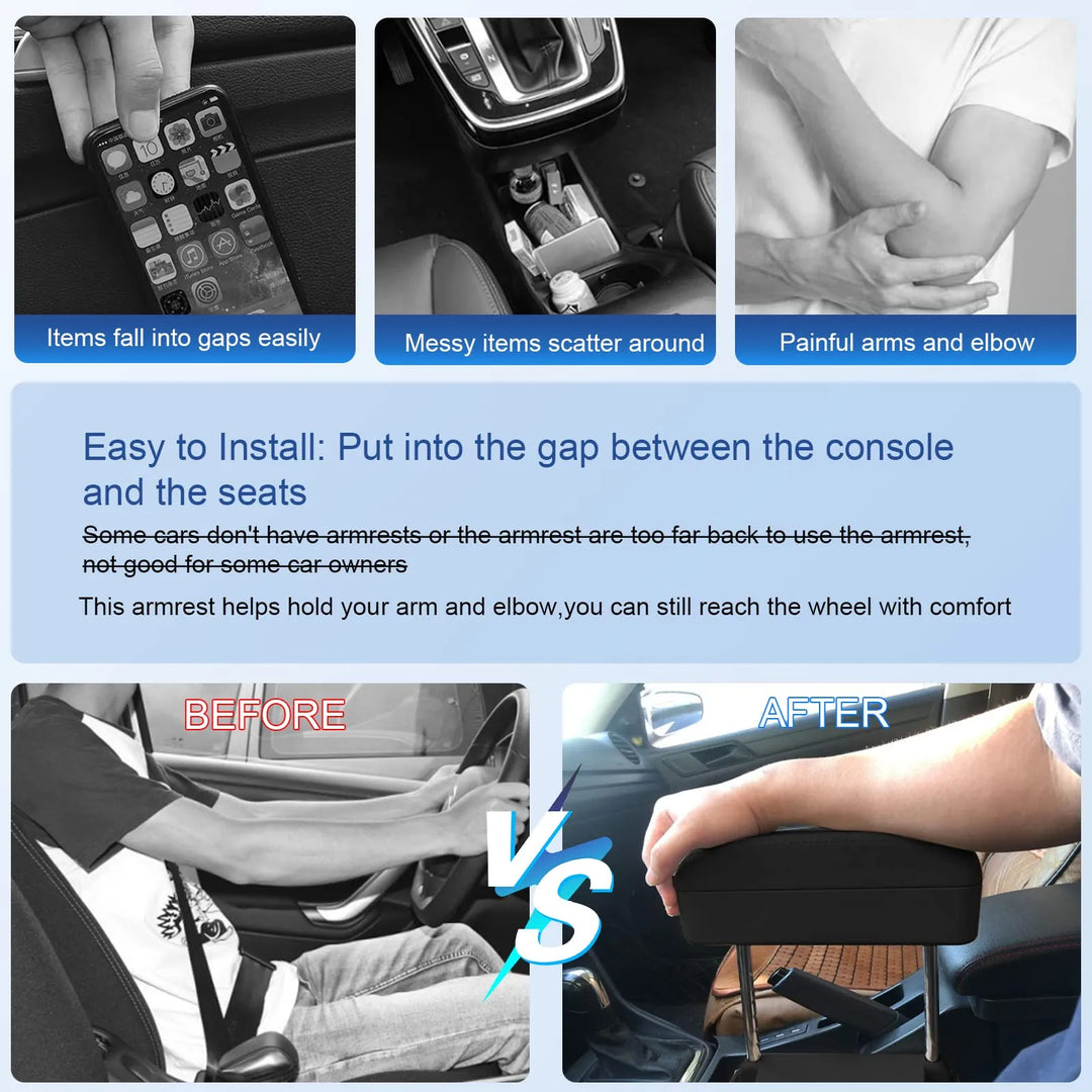 Car Armrest Extender with Wireless Charging | Adjustable Elbow Support