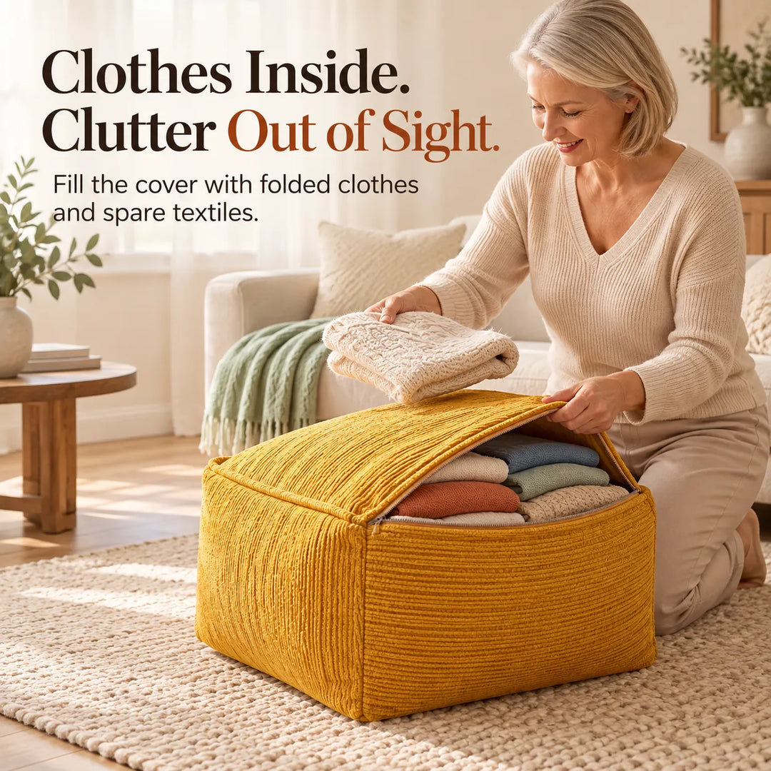 Corduroy Storage Ottoman Cover – Fill, Zip, and Sit