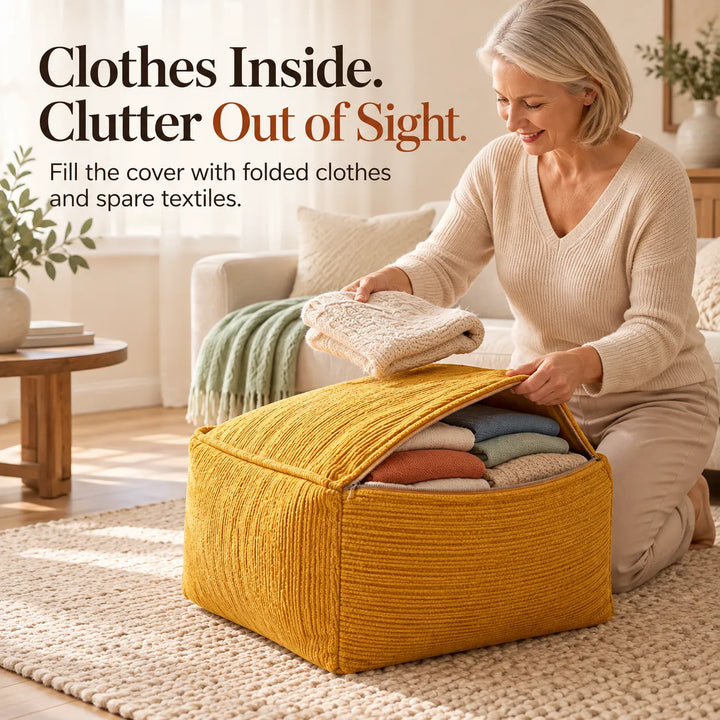 Corduroy Storage Ottoman Cover – Fill, Zip, and Sit