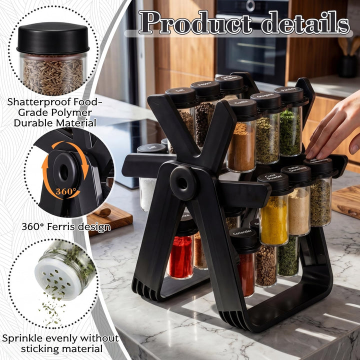 360° Ferris Wheel Spice Tower with 18 Shatterproof Jars