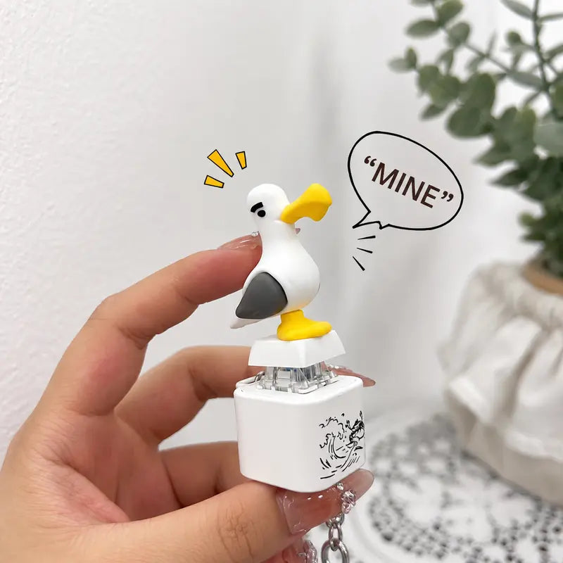 2-Piece Funny Seagull "MINE!" Keycap Keychain – Cute Mechanical Keyboard Fidget Toy, Value Set