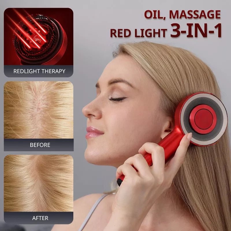 3 - in - 1 Red Light Scalp Massager: Electric Hair Growth Brush &amp; Oil Applicator - Velloraco