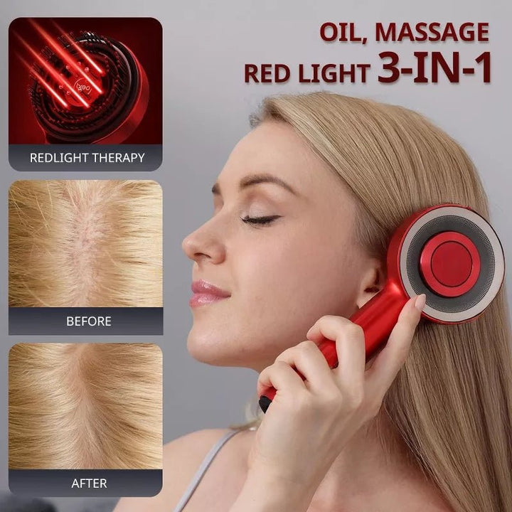 3 - in - 1 Red Light Scalp Massager: Electric Hair Growth Brush &amp; Oil Applicator - Velloraco