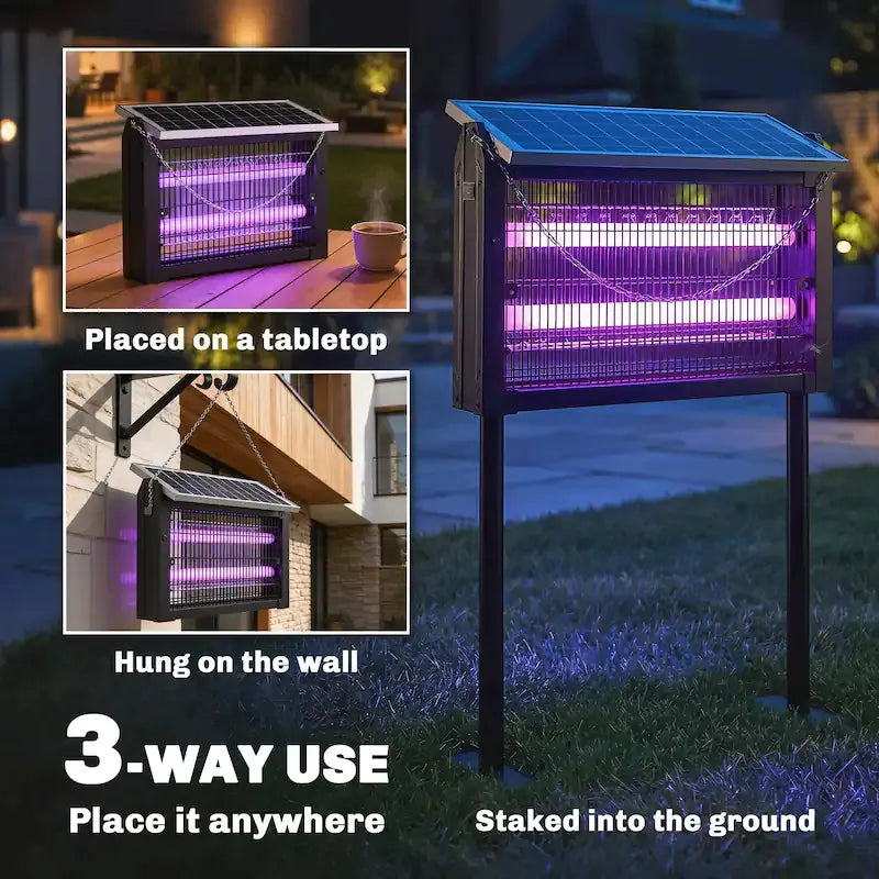 3-in-1 Solar Bug Zapper - 3000V Weatherproof Mosquito Killer