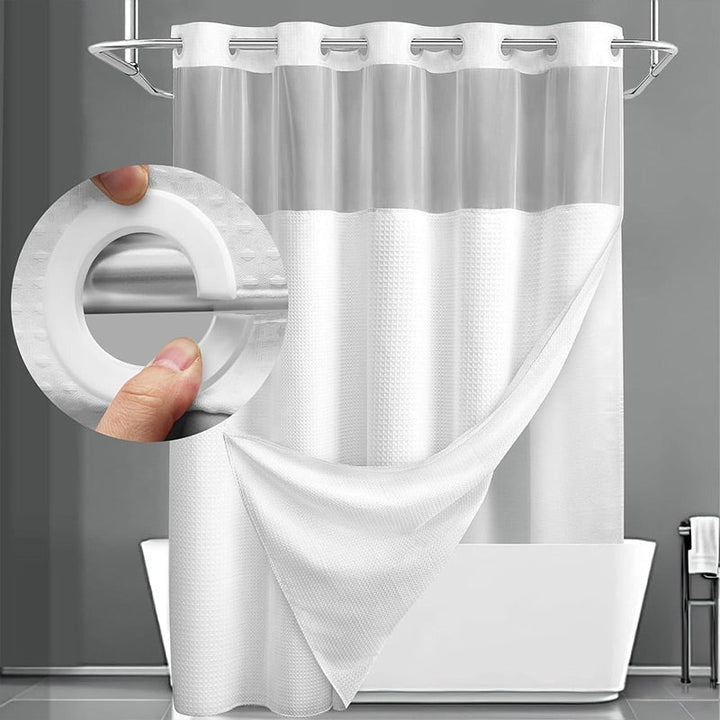 No-Hook Waffle Shower Curtain with Snap-In Liner