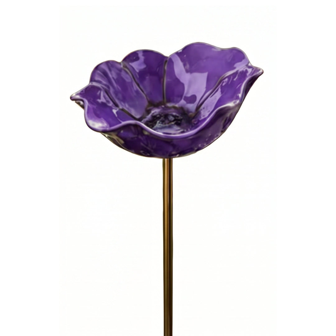 PetalHaven Hand-Formed Poppy Bird Bath – Elegant Garden Stake Decor