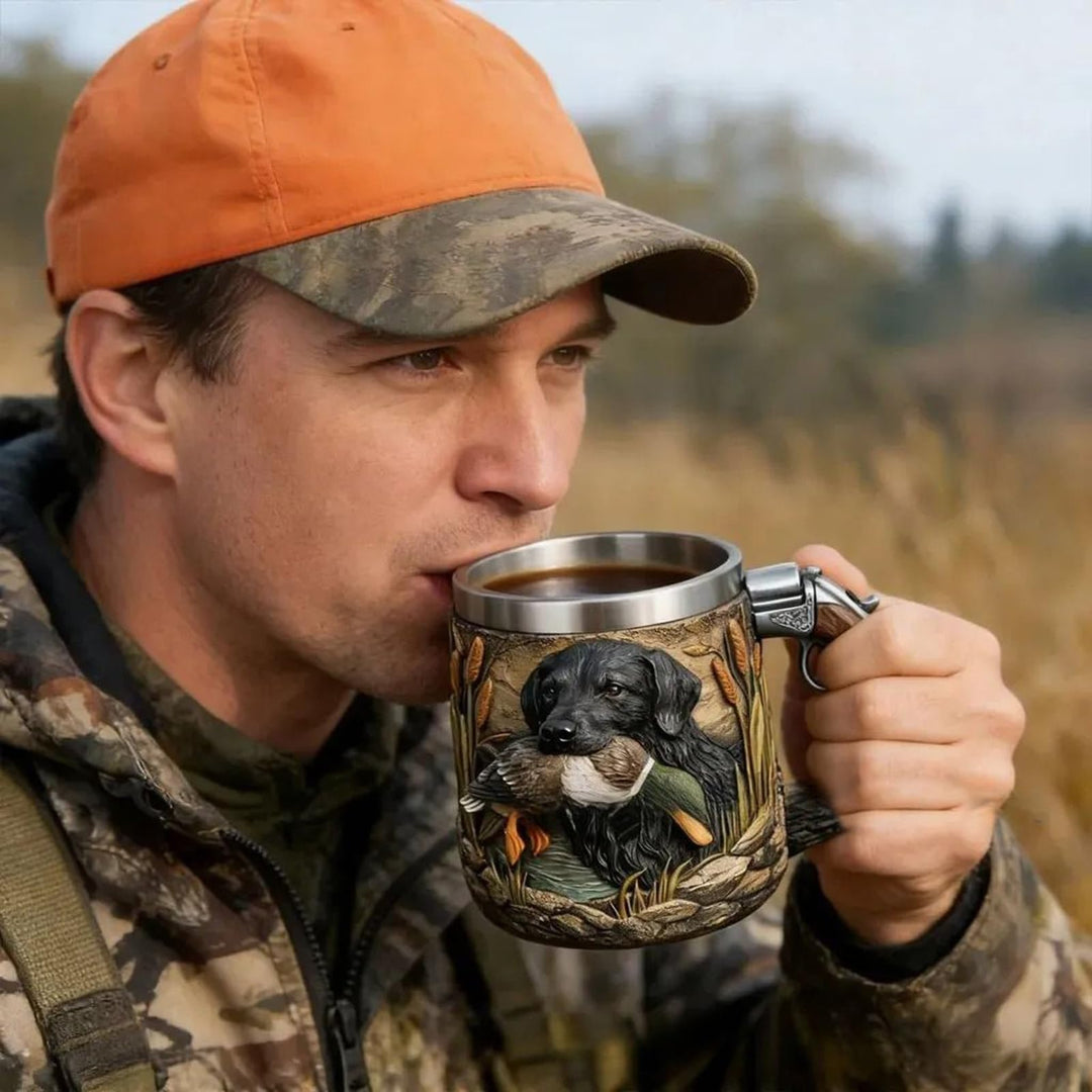 Hunting Dog Resin Mug - Pistol-Grip Handle with Steel Rim