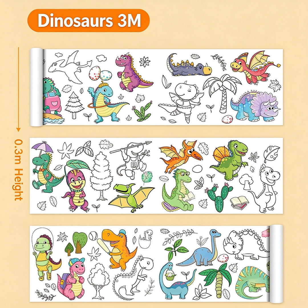 3-Metre Kids Coloring Paper Roll with 12-Color Oil Pastels