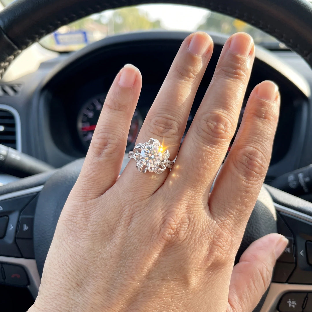 Blooming Brilliance Floral Ring – Sparkling Center Stone Statement Ring for Women