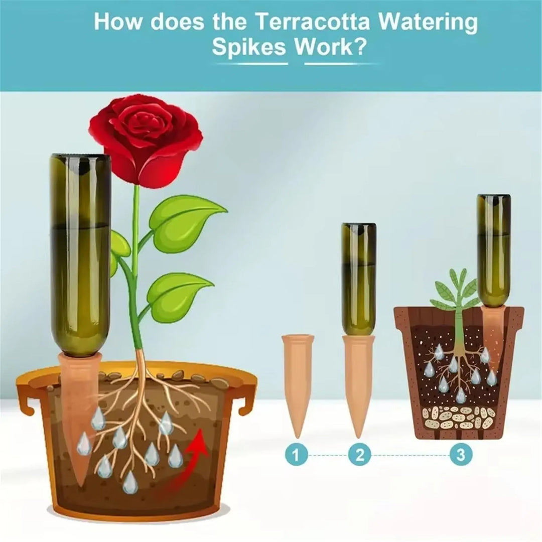 Terracotta Watering Spikes with Lids (4 or 6-Pack)