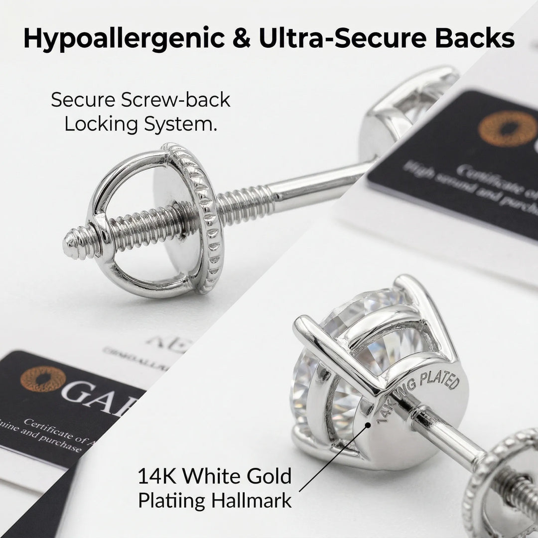 1-6.00 CTW Classic Round Lab-Created Diamond Stud Earrings - Secure 4-Prong &amp; Hypoallergenic-Last Day Sale🔥90% OFF