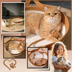 Handwoven Wicker Cat Basket – 2 Sizes, Toy &amp; Scratch‑Safe