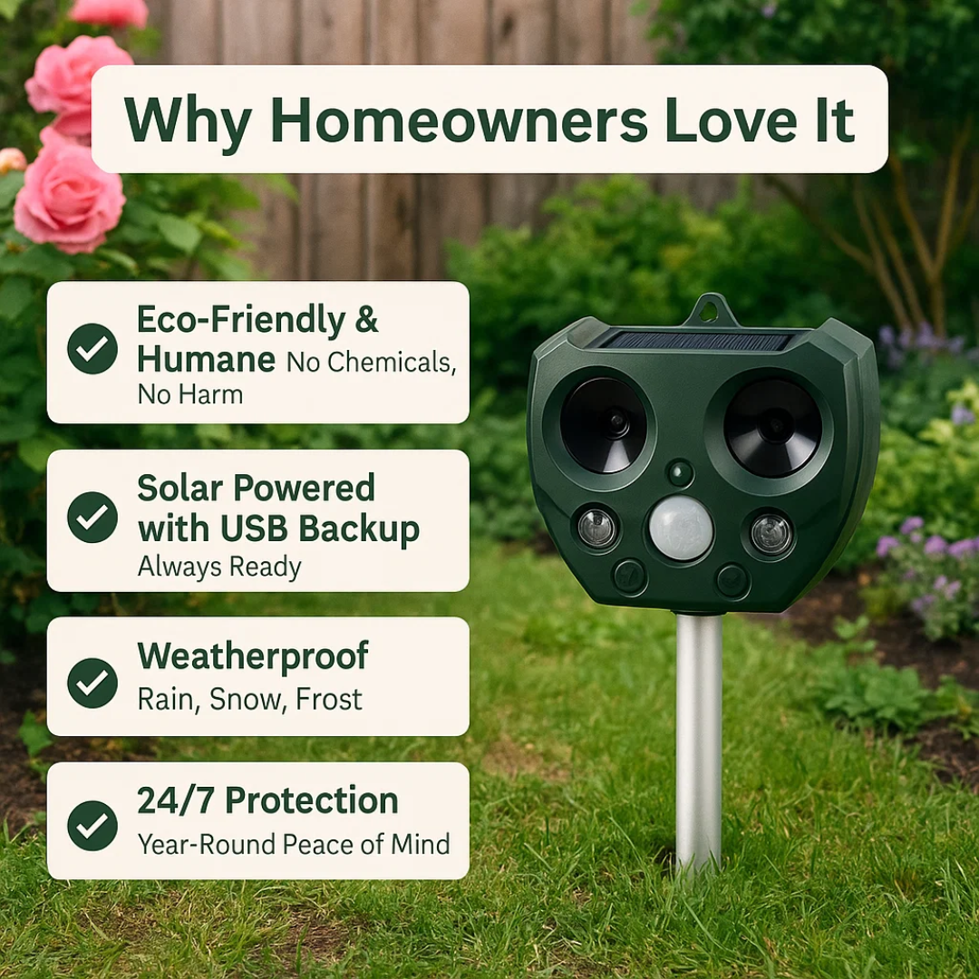 Ultrasonic Bird &amp; Pest Defender | Weatherproof, Solar-Powered &amp; Effective for Garden Protection