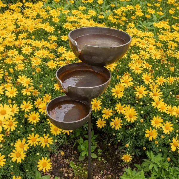 Metal Leaf Rain Catcher Bird Bath - Outdoor Garden Stakes