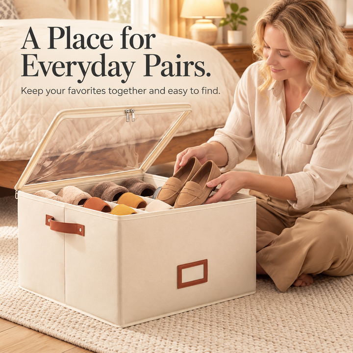 Foldable Oxford Fabric Storage Bin with Clear Zip Cover &amp; Dividers