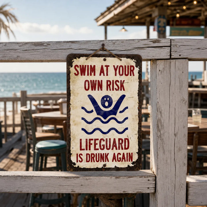 Funny Pool Wall Sign for Backyard Decor | Lifeguard Is Drunk Again