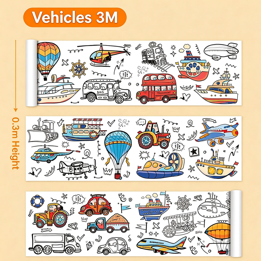 3-Metre Kids Coloring Paper Roll with 12-Color Oil Pastels