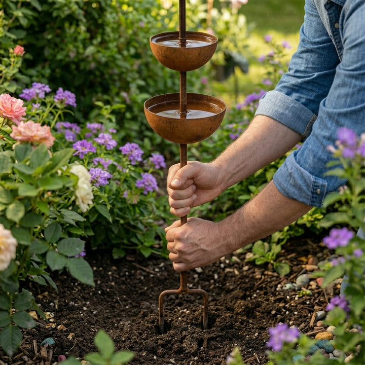 Handcrafted Rustic Copper Bird Bath Stake – Add Charm to Your Garden